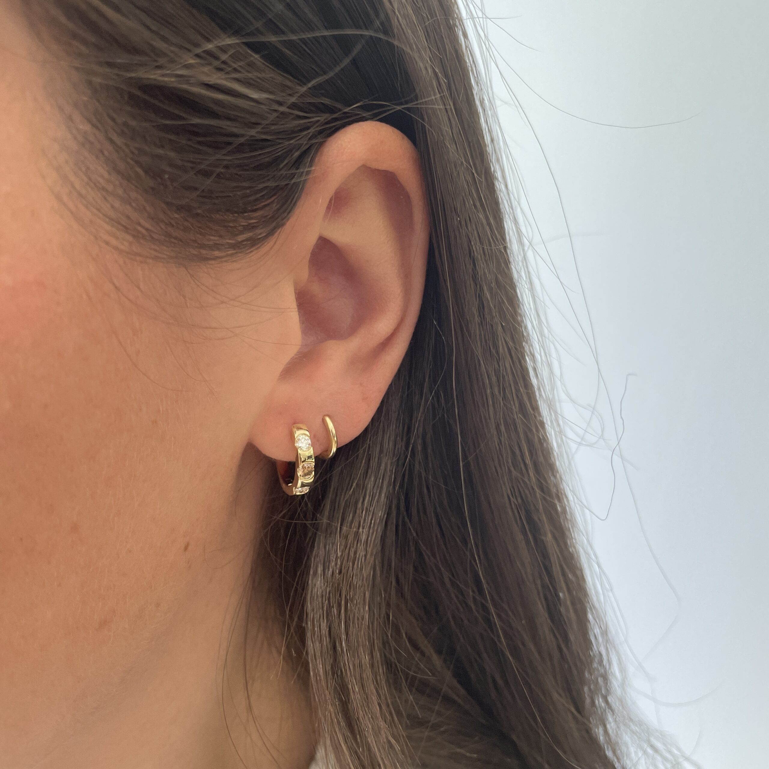 Yellow Gold White & Brown Diamond Hoop Earrings