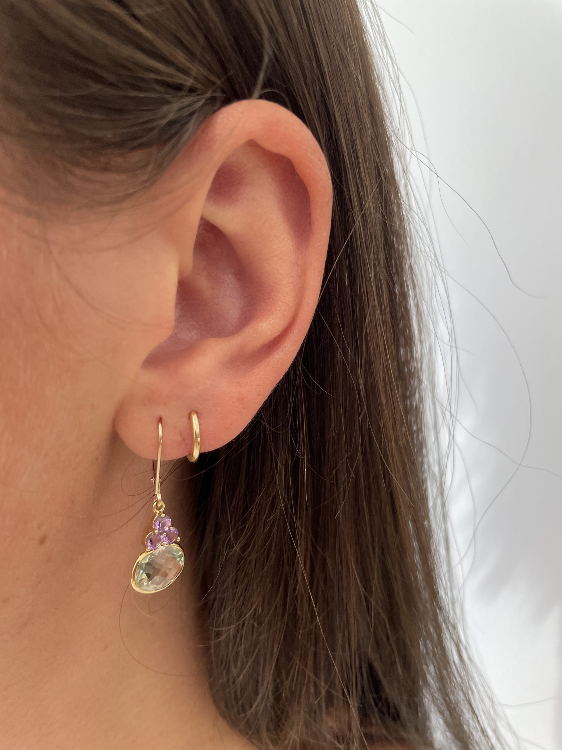 Yellow Gold Green & Purple Amethyst Earrings