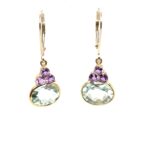 Yellow Gold Green & Purple Amethyst Earrings