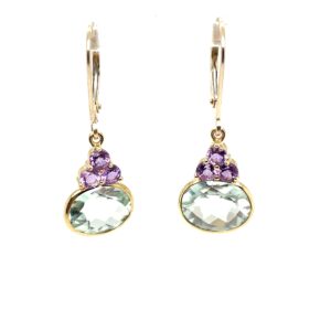 Yellow Gold Green & Purple Amethyst Earrings