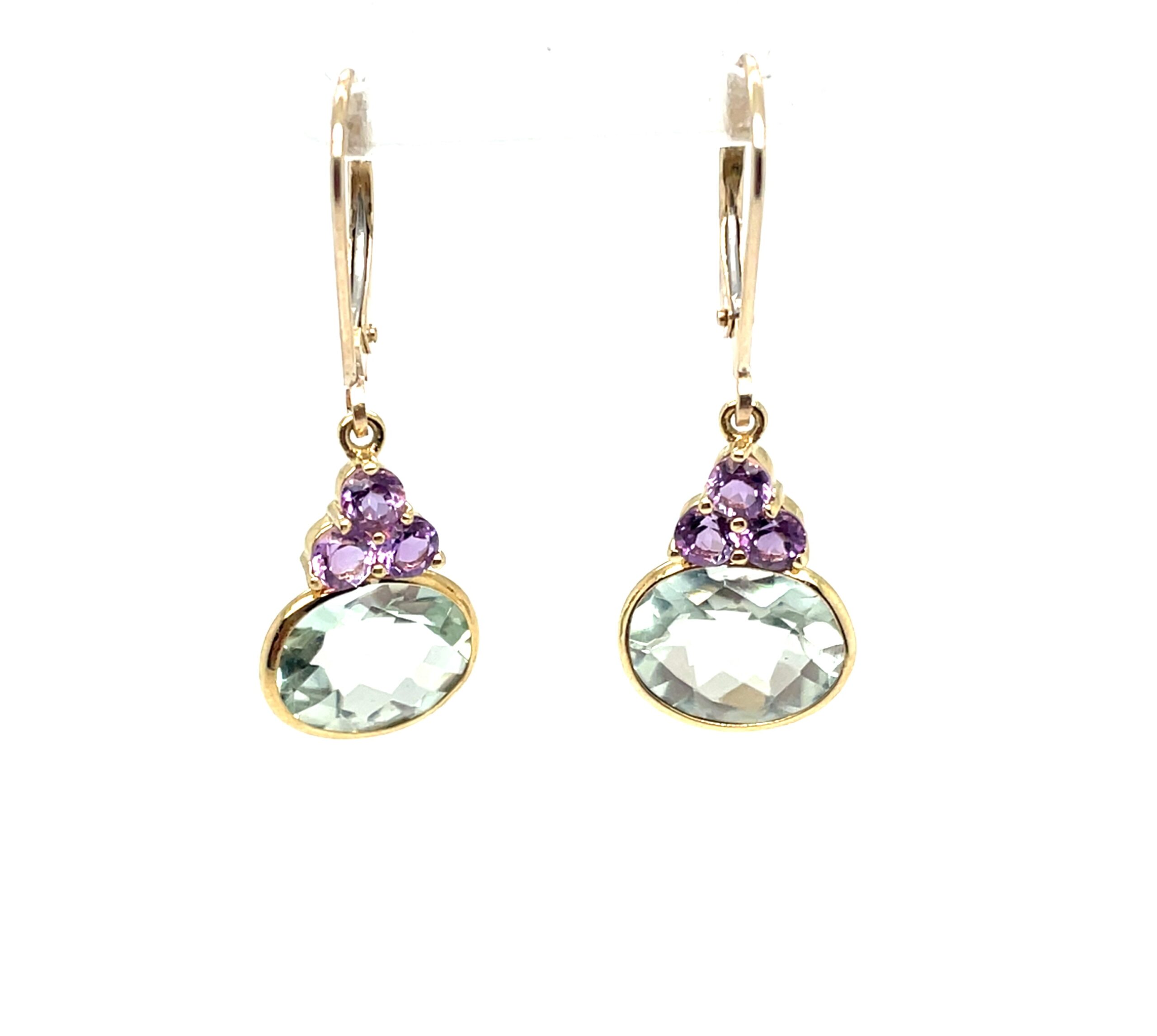 Yellow Gold Green & Purple Amethyst Earrings