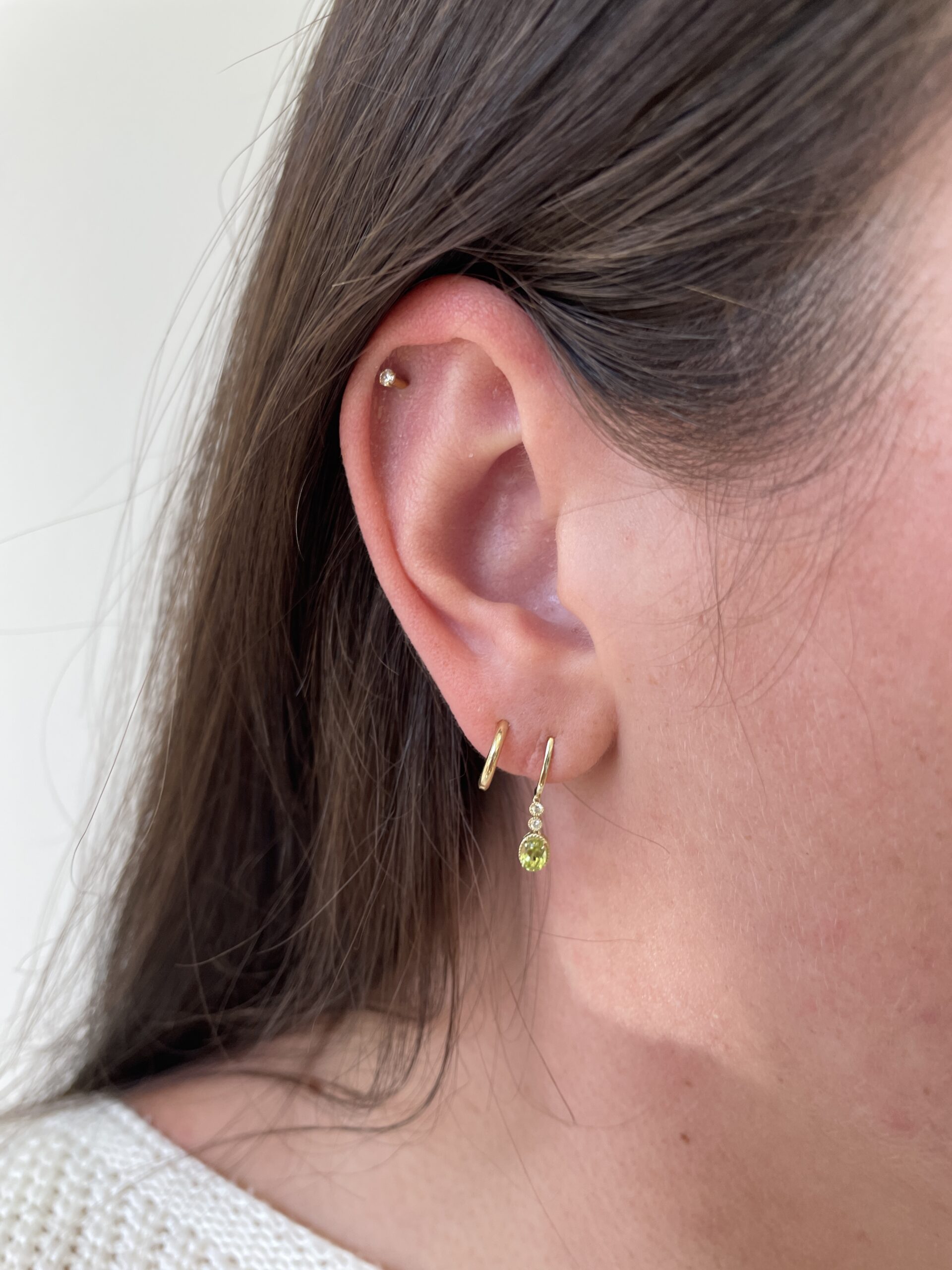 Yellow Gold Peridot Earrings with Diamonds