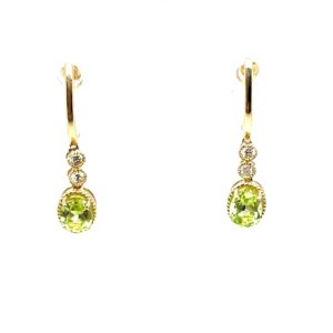 Yellow Gold Peridot Earrings with Diamonds