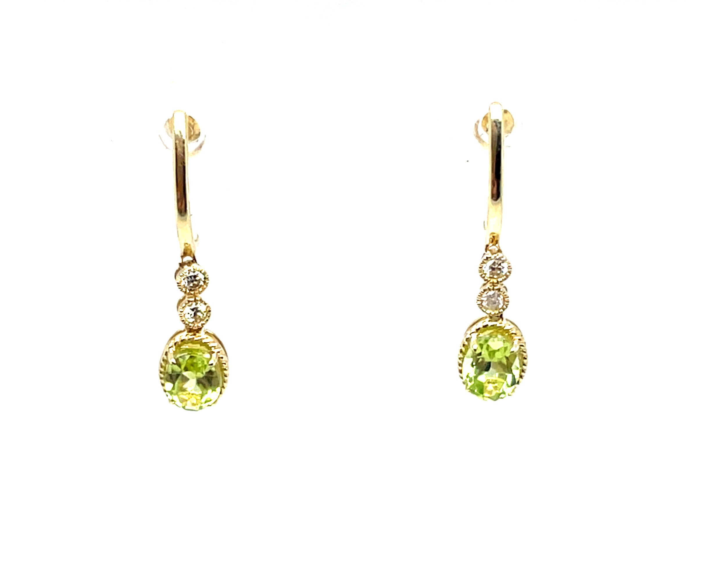 Yellow Gold Peridot Earrings with Diamonds