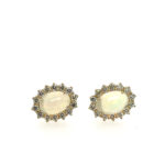 Yellow Gold Opal Earrings with Diamond Halos