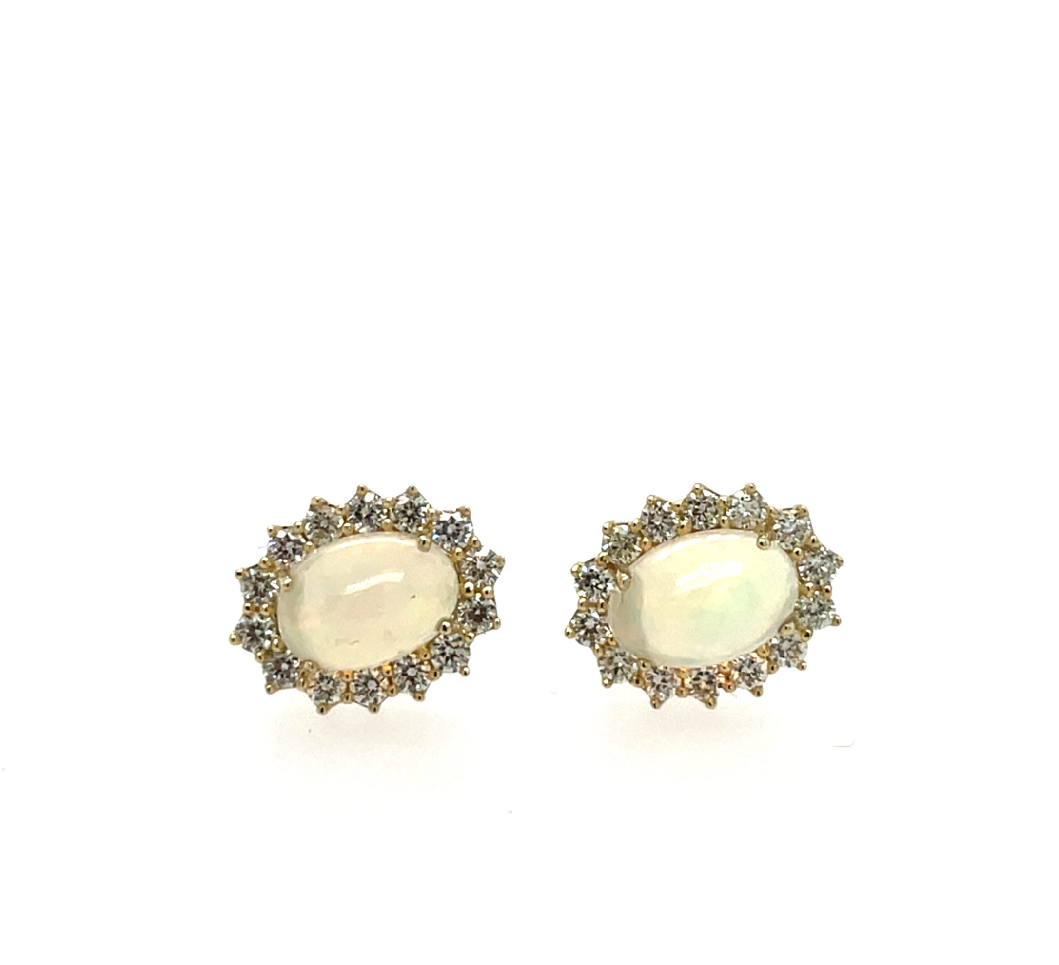 Yellow Gold Opal Earrings with Diamond Halos