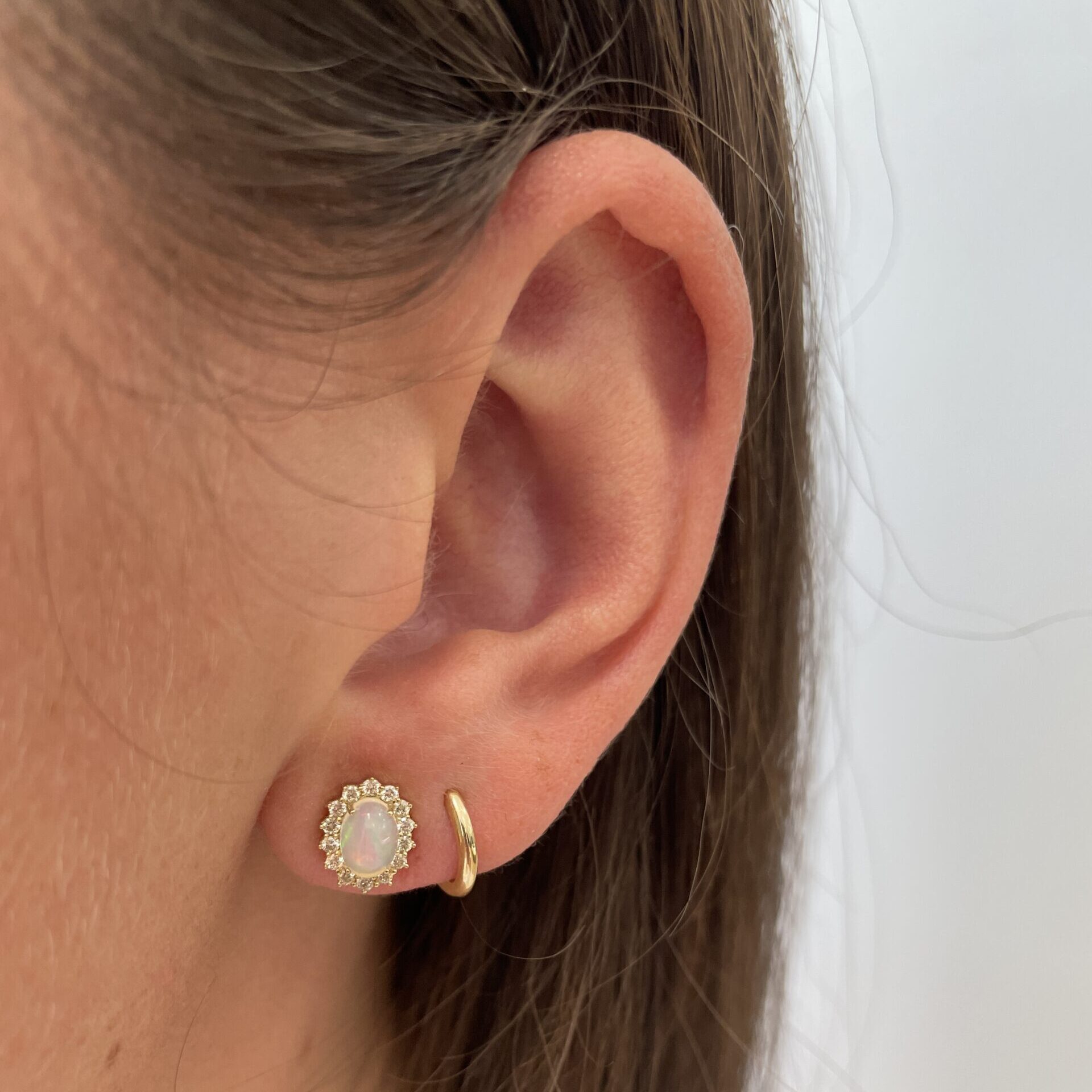 Yellow Gold Opal Earrings with Diamond Halos