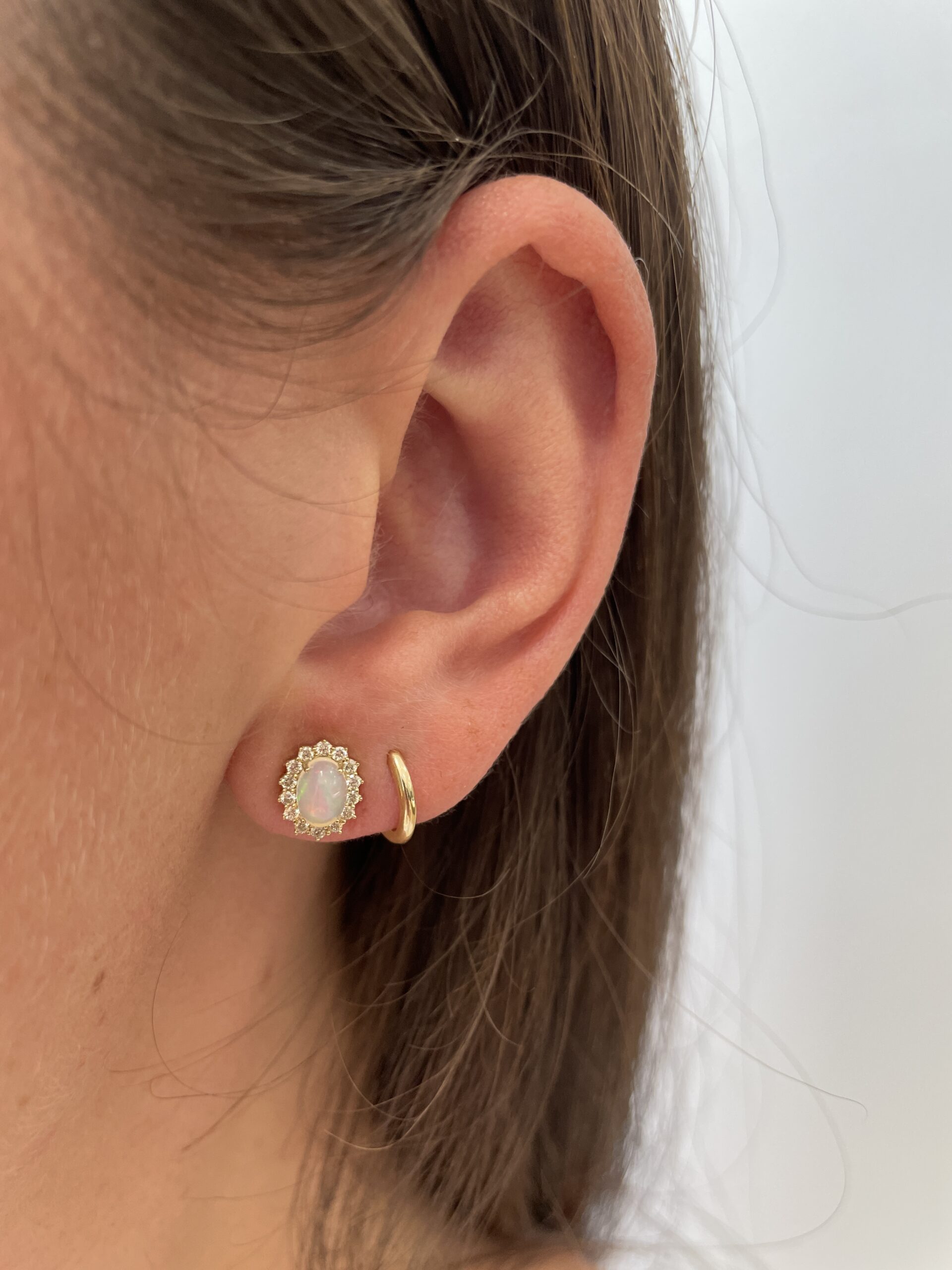Yellow Gold Opal Earrings with Diamond Halos
