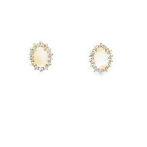 Yellow Gold Opal Earrings with Diamond Halos