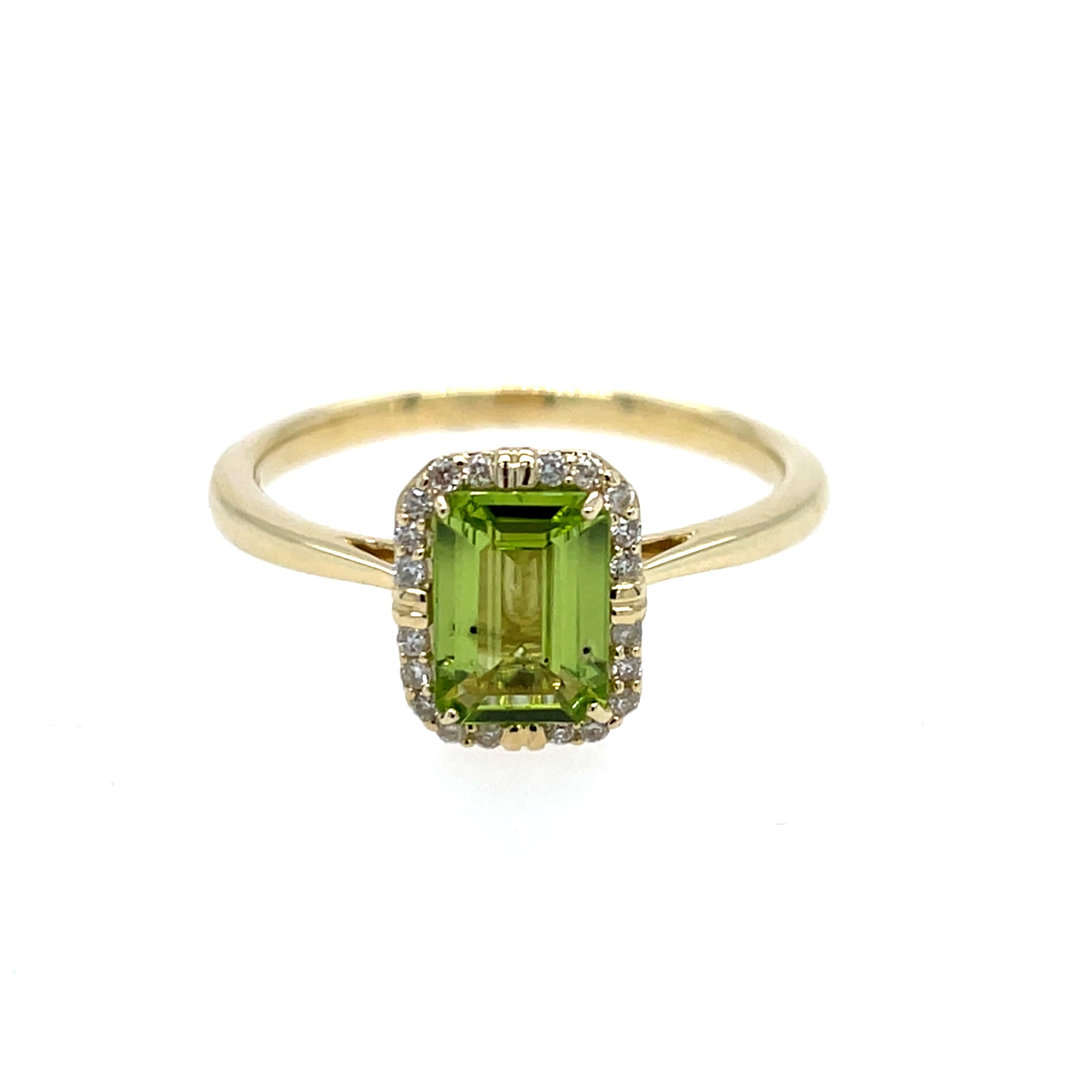 Yellow Gold Peridot Ring with Diamonds