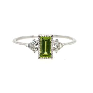 White Gold Peridot Ring with Diamonds