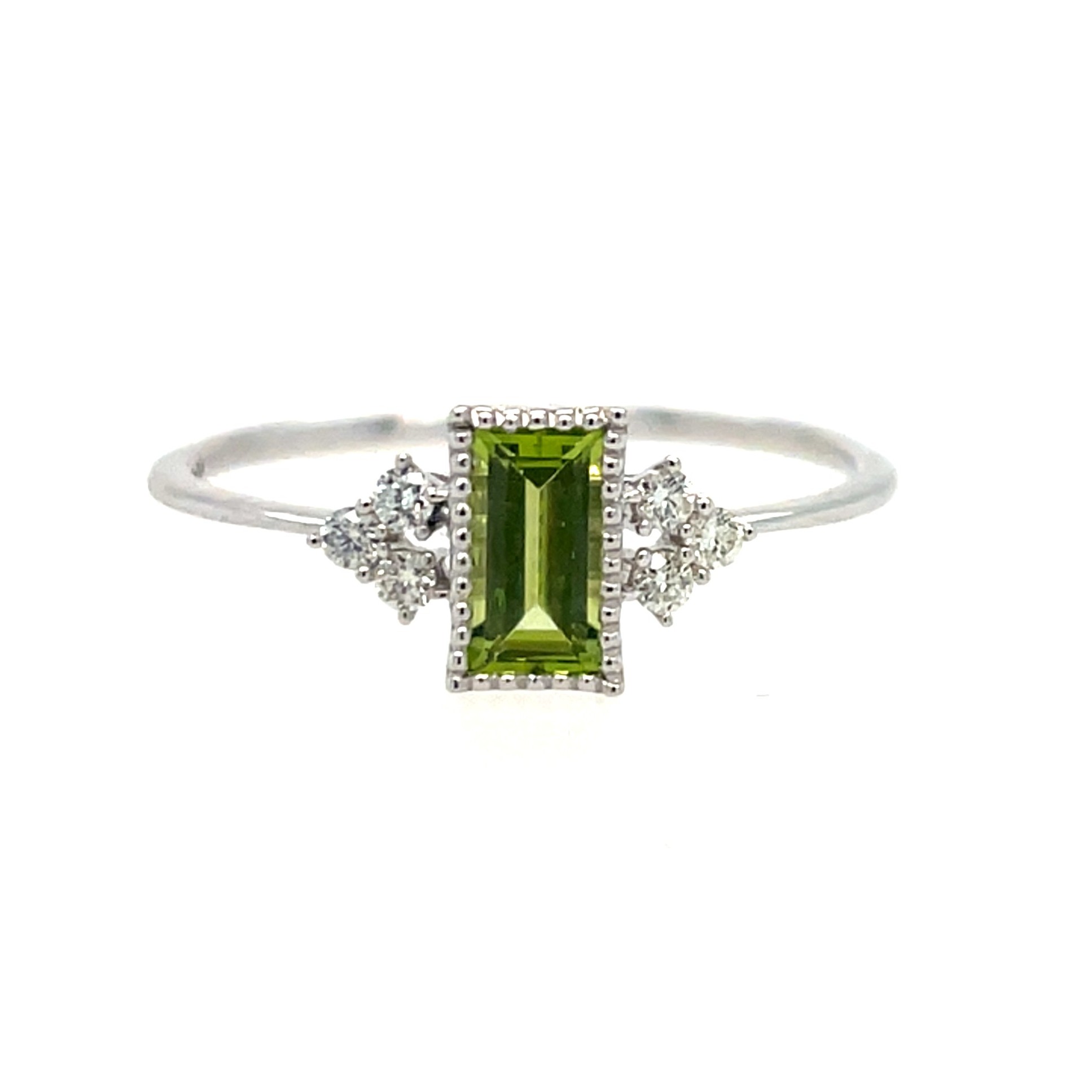 White Gold Peridot Ring with Diamonds