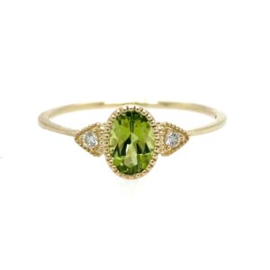 Yellow Gold Peridot Ring with Diamonds