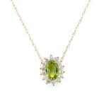 Yellow Gold Peridot Necklace with Diamond Halo