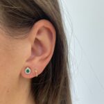 Yellow Gold Diamond Halo Emerald Stud Earrings