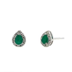 Yellow Gold Diamond Halo Emerald Stud Earrings