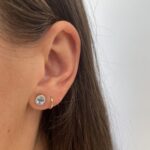 White Gold Swiss Blue Topaz Stud Earrings with Diamond Halos
