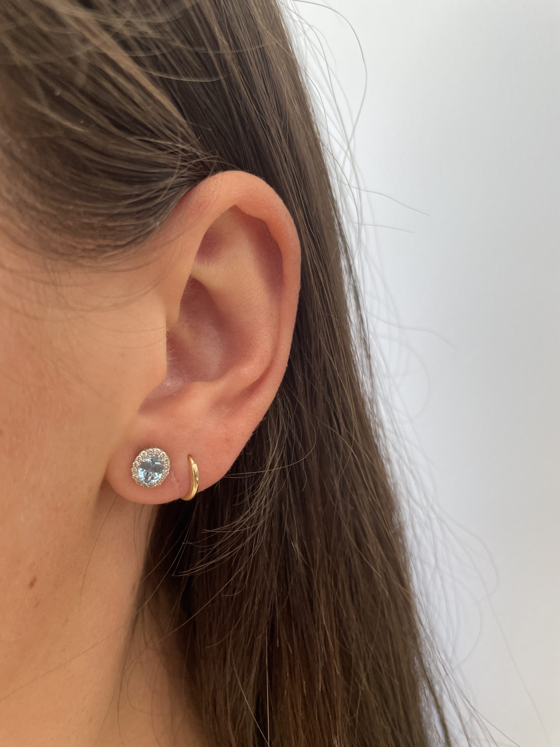 White Gold Swiss Blue Topaz Stud Earrings with Diamond Halos