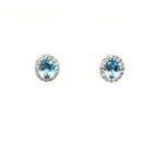 White Gold Swiss Blue Topaz Stud Earrings with Diamond Halos