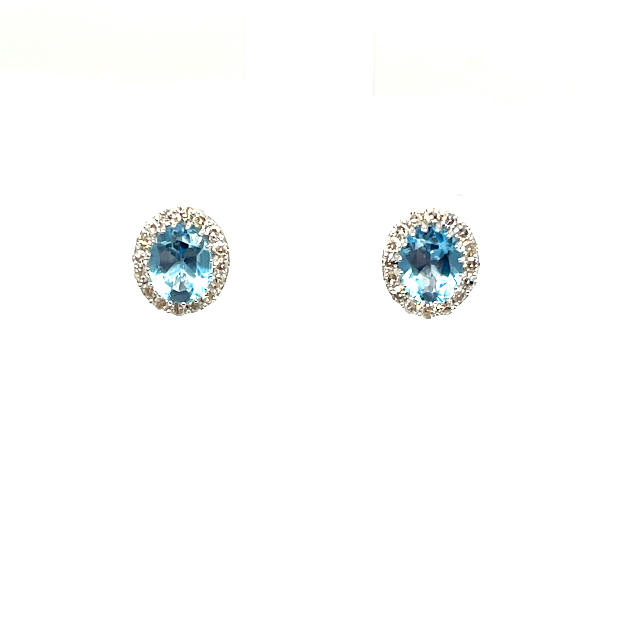 White Gold Swiss Blue Topaz Stud Earrings with Diamond Halos