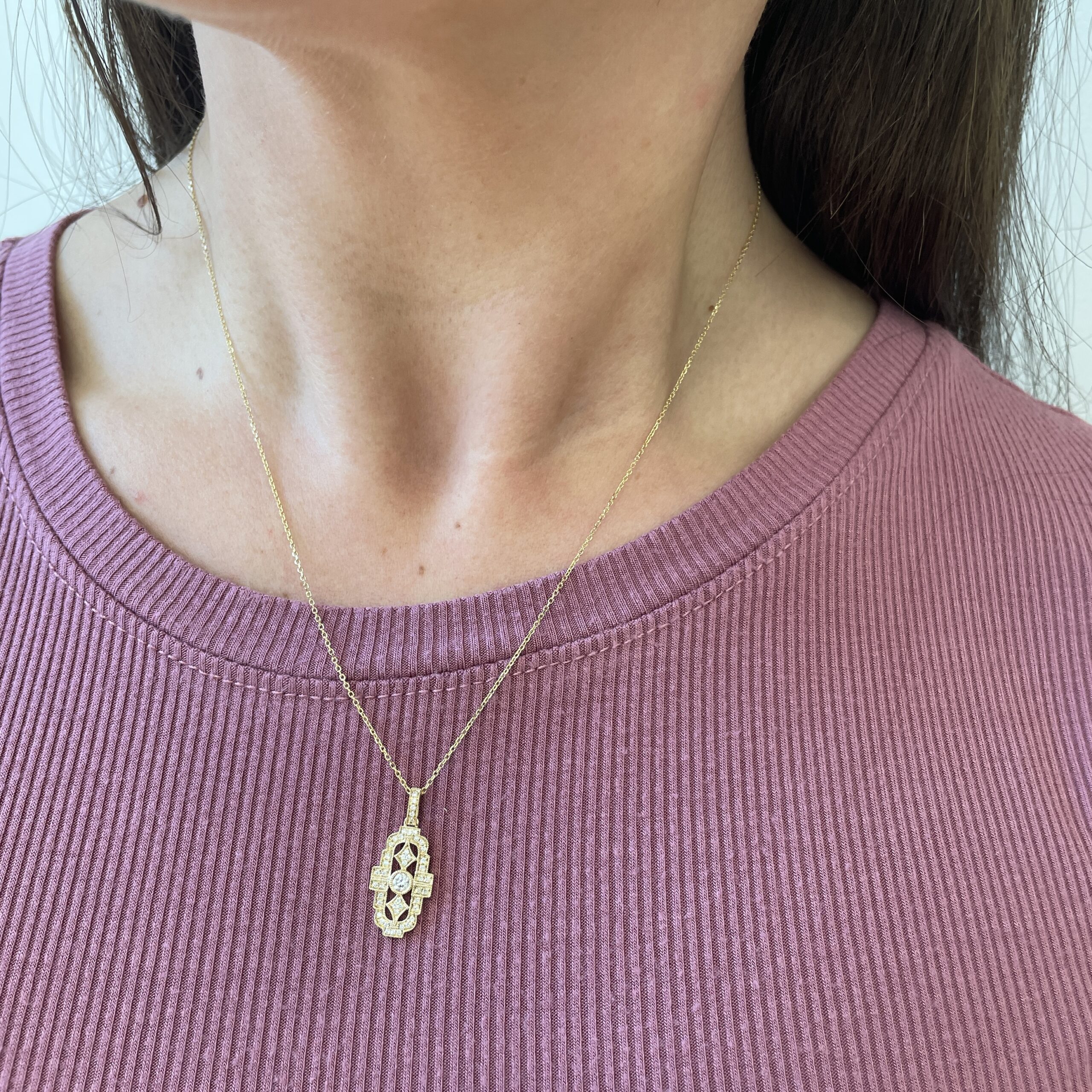 Yellow Gold Art Deco-Style Diamond Necklace