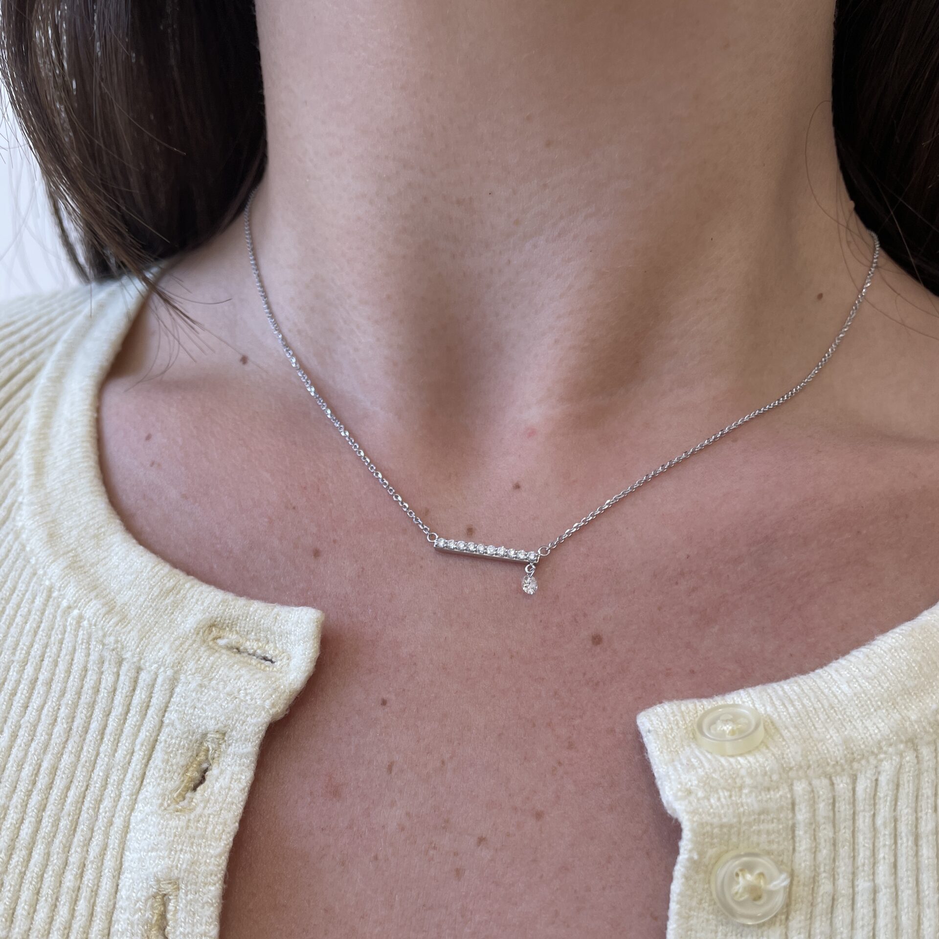 White Gold Diamond Bar Necklace
