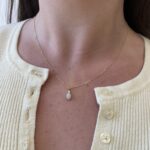 Yellow Gold Milgrain Detailed Opal Necklace with Diamond Accent