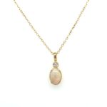 Yellow Gold Milgrain Detailed Opal Necklace with Diamond Accent