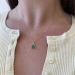 Yellow Gold Milgrain Detailed Emerald Necklace with Diamond Accent