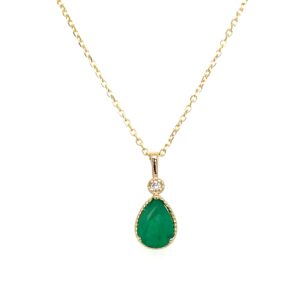 Yellow Gold Milgrain Detailed Emerald Necklace with Diamond Accent