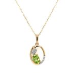 Yellow Gold Peridot Necklace with Diamonds
