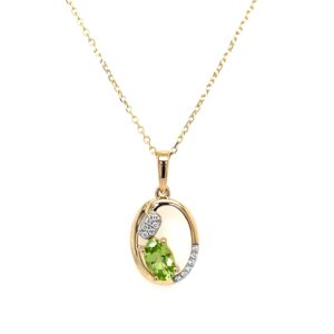 Yellow Gold Peridot Necklace with Diamonds