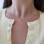 White Gold Seed Pearl Cross Necklace