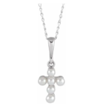 White Gold Seed Pearl Cross Necklace
