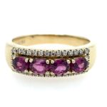Estate: Yellow Gold Rhodolite Garnet Ring with Diamonds