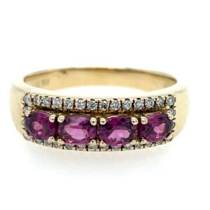 Estate: Yellow Gold Rhodolite Garnet Ring with Diamonds