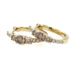 Yellow Gold White & Brown Diamond Huggies