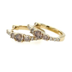 Yellow Gold White & Brown Diamond Huggies