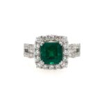 White Gold Emerald Ring with Diamonds