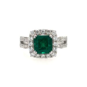 White Gold Emerald Ring with Diamonds