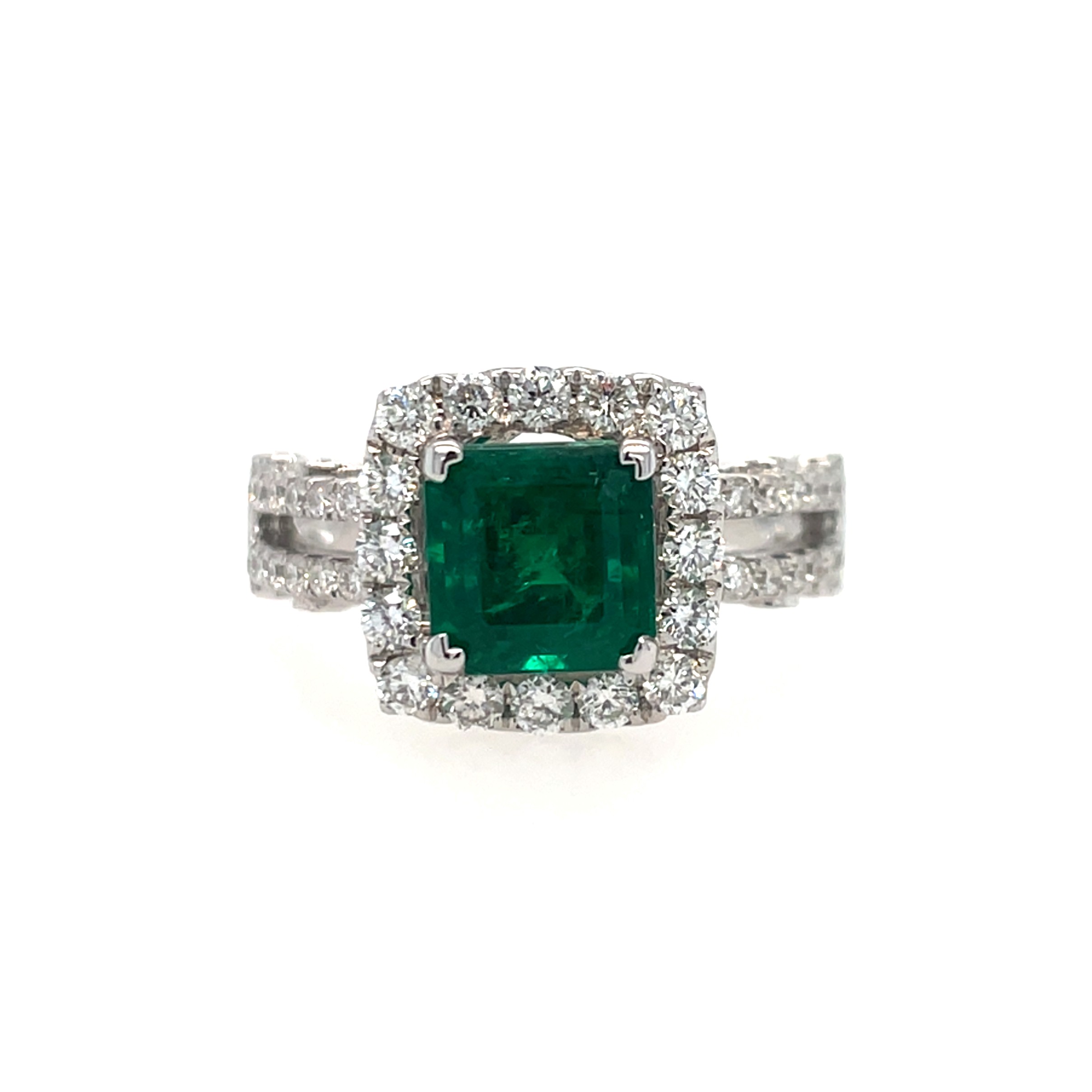 White Gold Emerald Ring with Diamonds