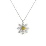 Estate: White Gold Necklace with White and Yellow Diamonds