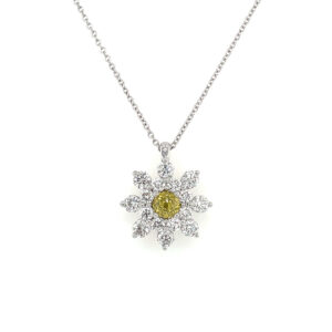 Estate: White Gold Necklace with White and Yellow Diamonds