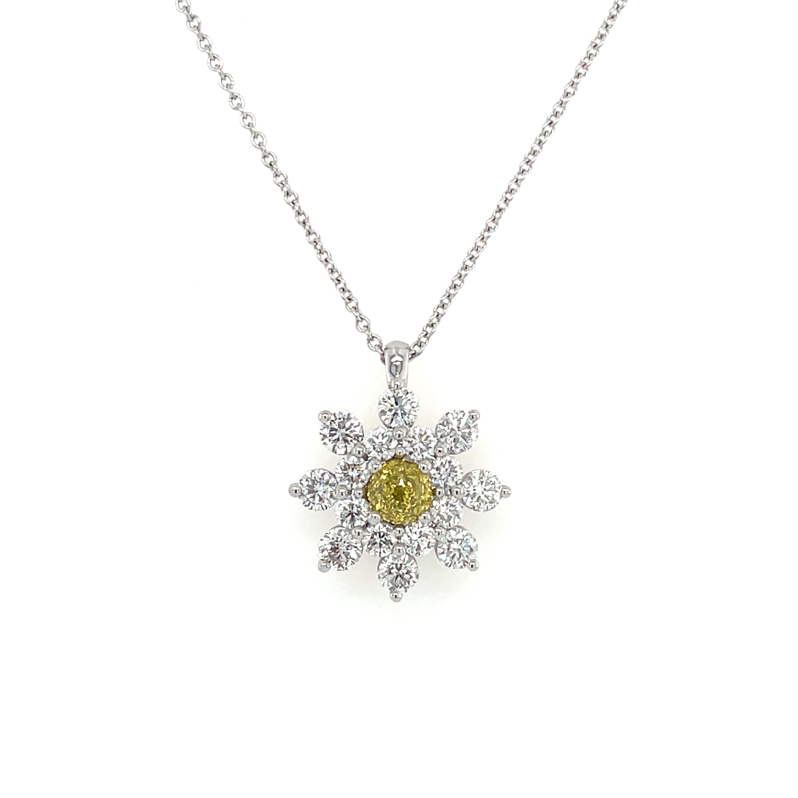 Estate: White Gold Necklace with White and Yellow Diamonds
