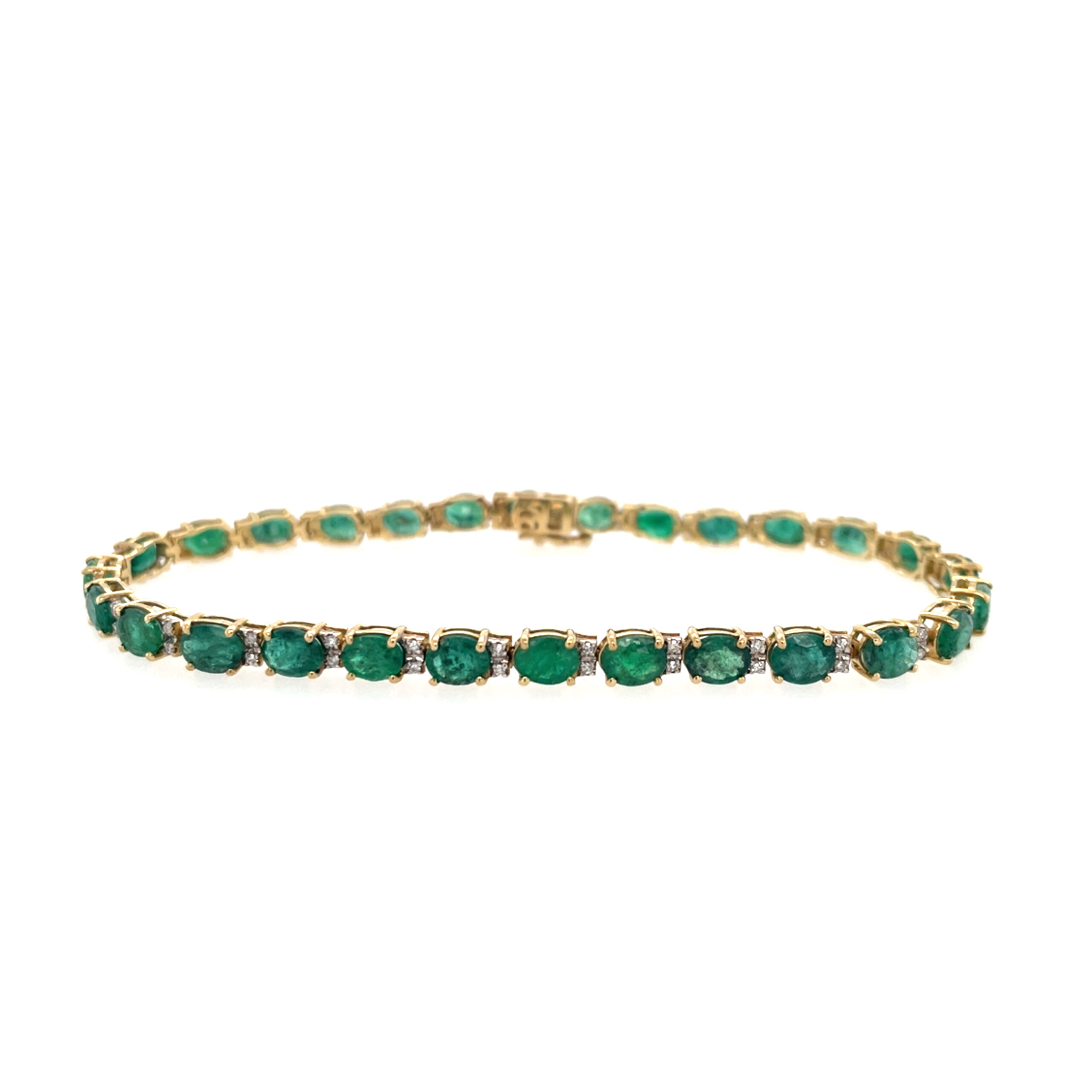 Estate: Yellow Gold Emerald and Diamond Tennis Bracelet