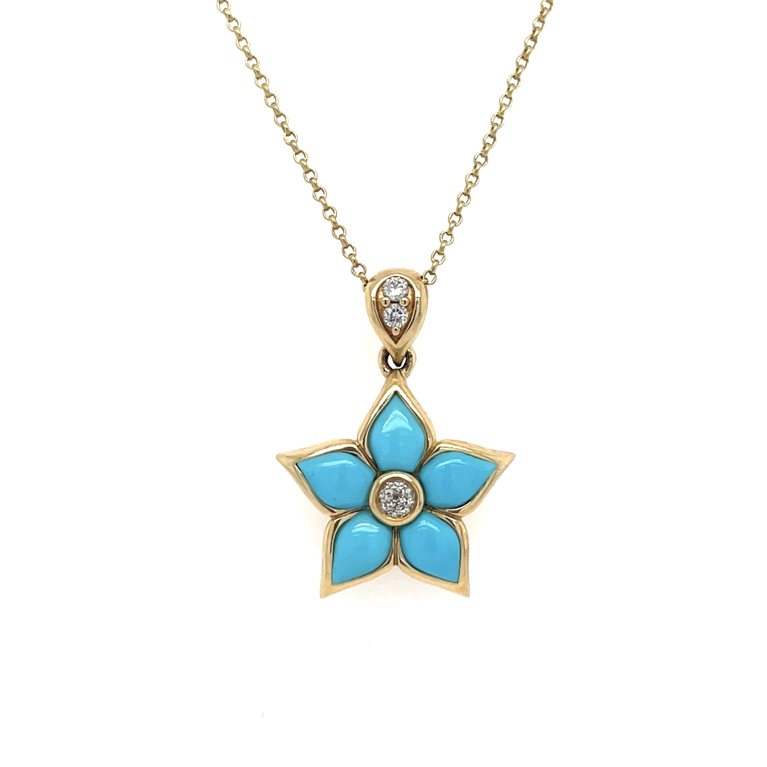 Estate: Yellow Gold Turquoise Flower Necklace