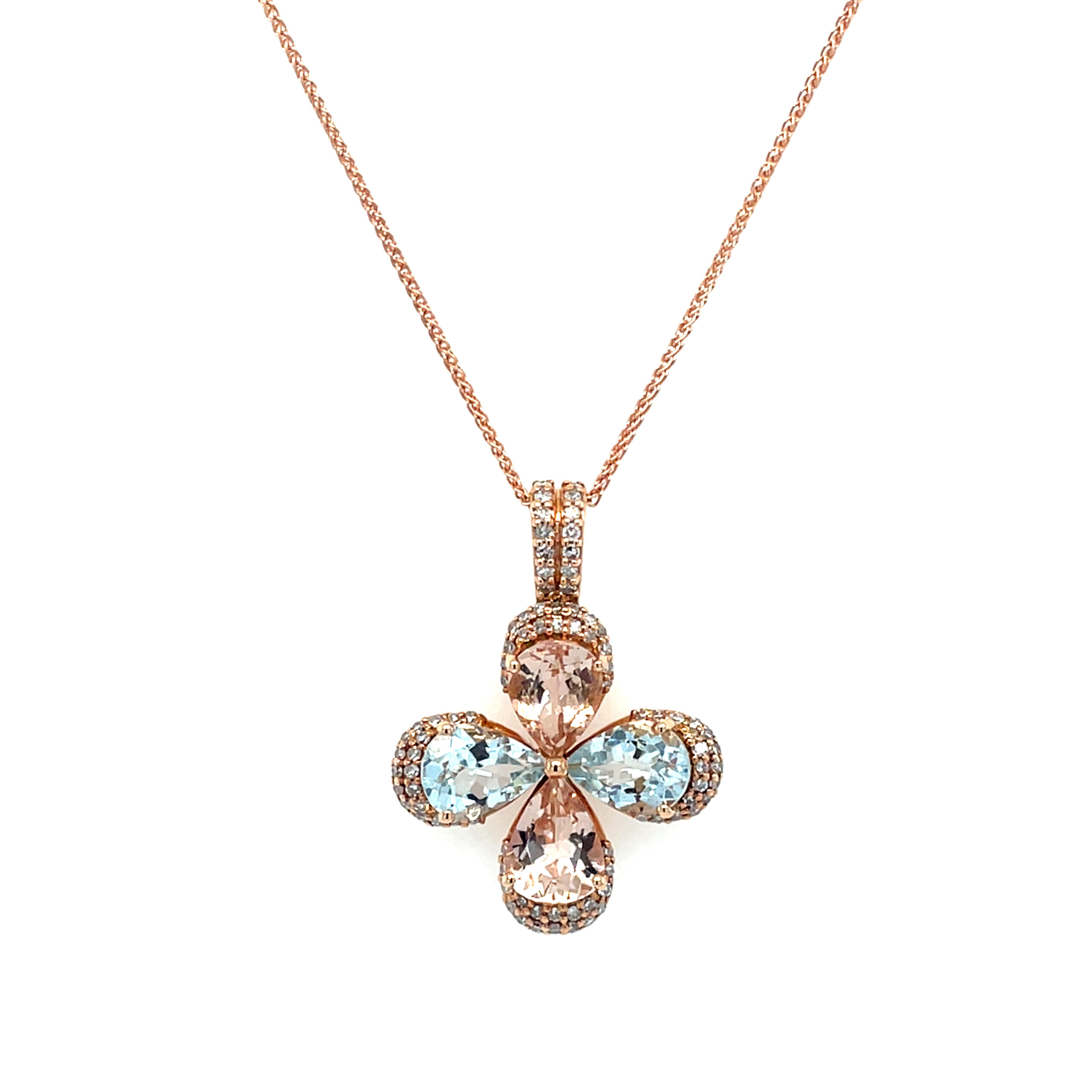 Estate: Rose Gold Diamond, Aqua, & Morganite Necklace
