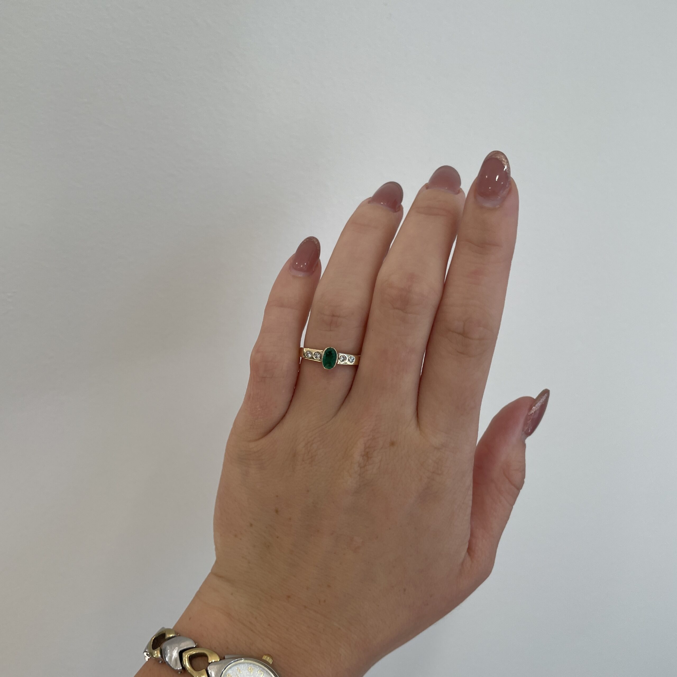 Estate: Yellow Gold Emerald Ring with Diamonds