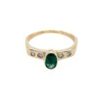 Estate: Yellow Gold Emerald Ring with Diamonds
