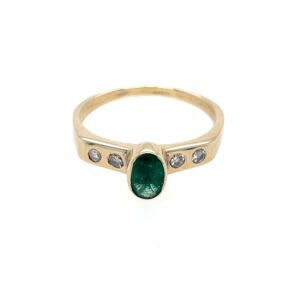 Estate: Yellow Gold Emerald Ring with Diamonds